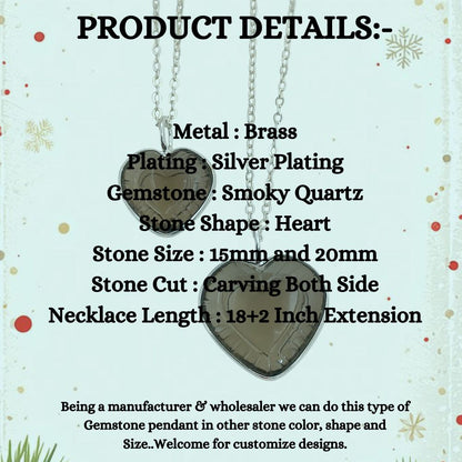 Hand-Carved Smoky Quartz Heart Necklace – Dainty Minimalist Gemstone Pendant for Her