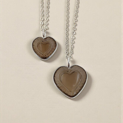Smoky Quartz Gemstone Necklace Minimalist Hand-Carved Heart Pendant for Women Thoughtful Gift for Special Occasions- Selling by Necklace
