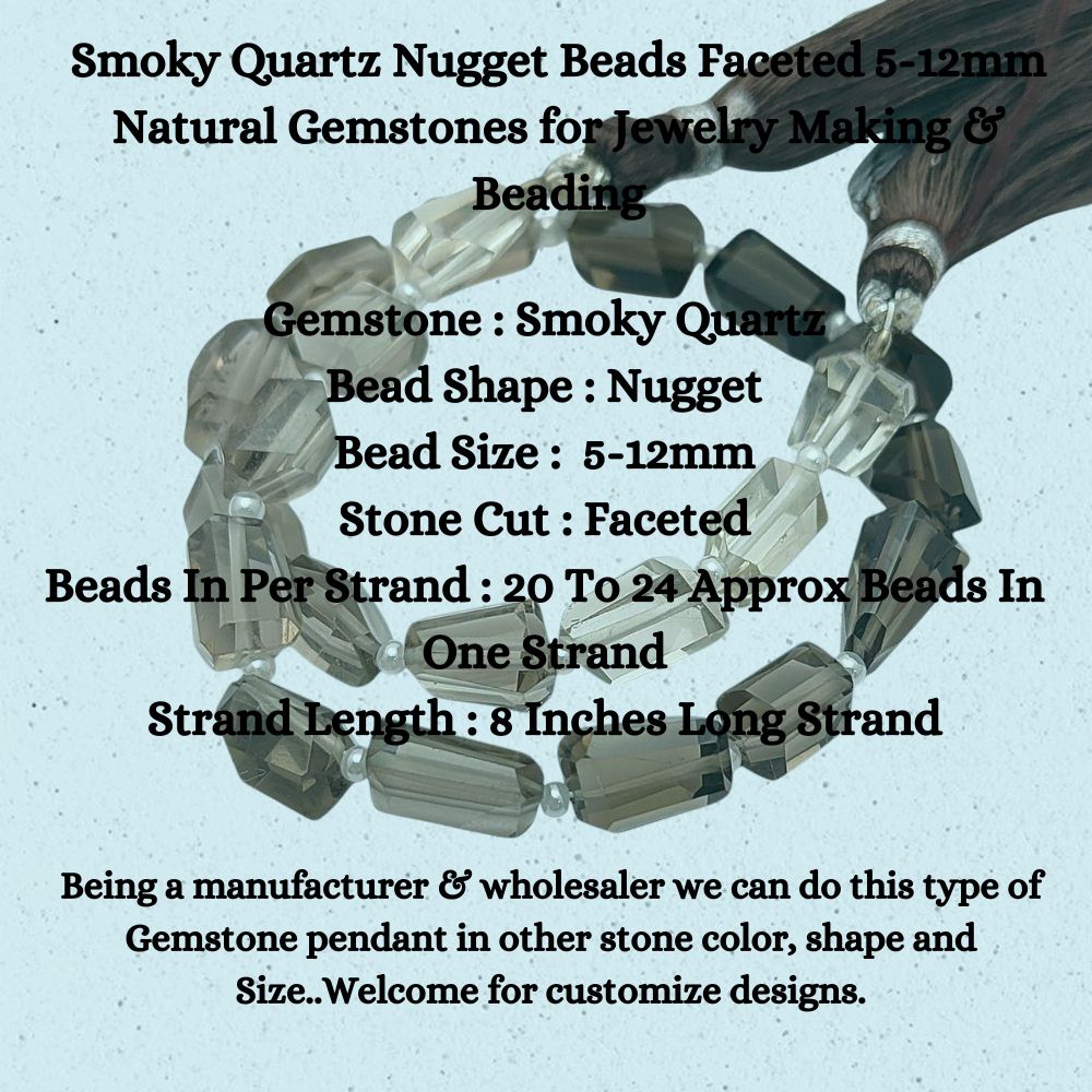 Smoky Quartz Nugget Beads Faceted 5-12mm Natural Gemstones for Jewelry Making & Beading