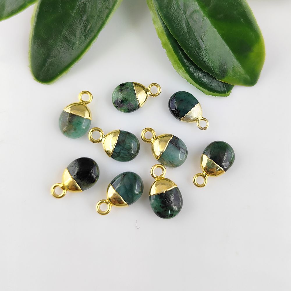 Smooth Polished Genuine Emerald Tumble Pendant 8–10mm Healing Crystal Birthstone Charm for Handmade Jewelry- Selling Per Piece