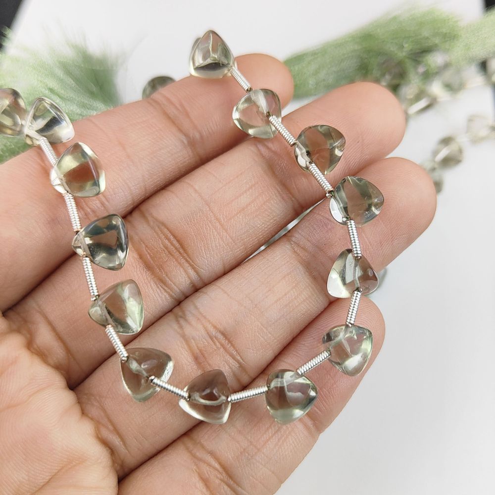 Smooth Green Amethyst Trillion Beads Natural Gemstone for DIY Jewelry