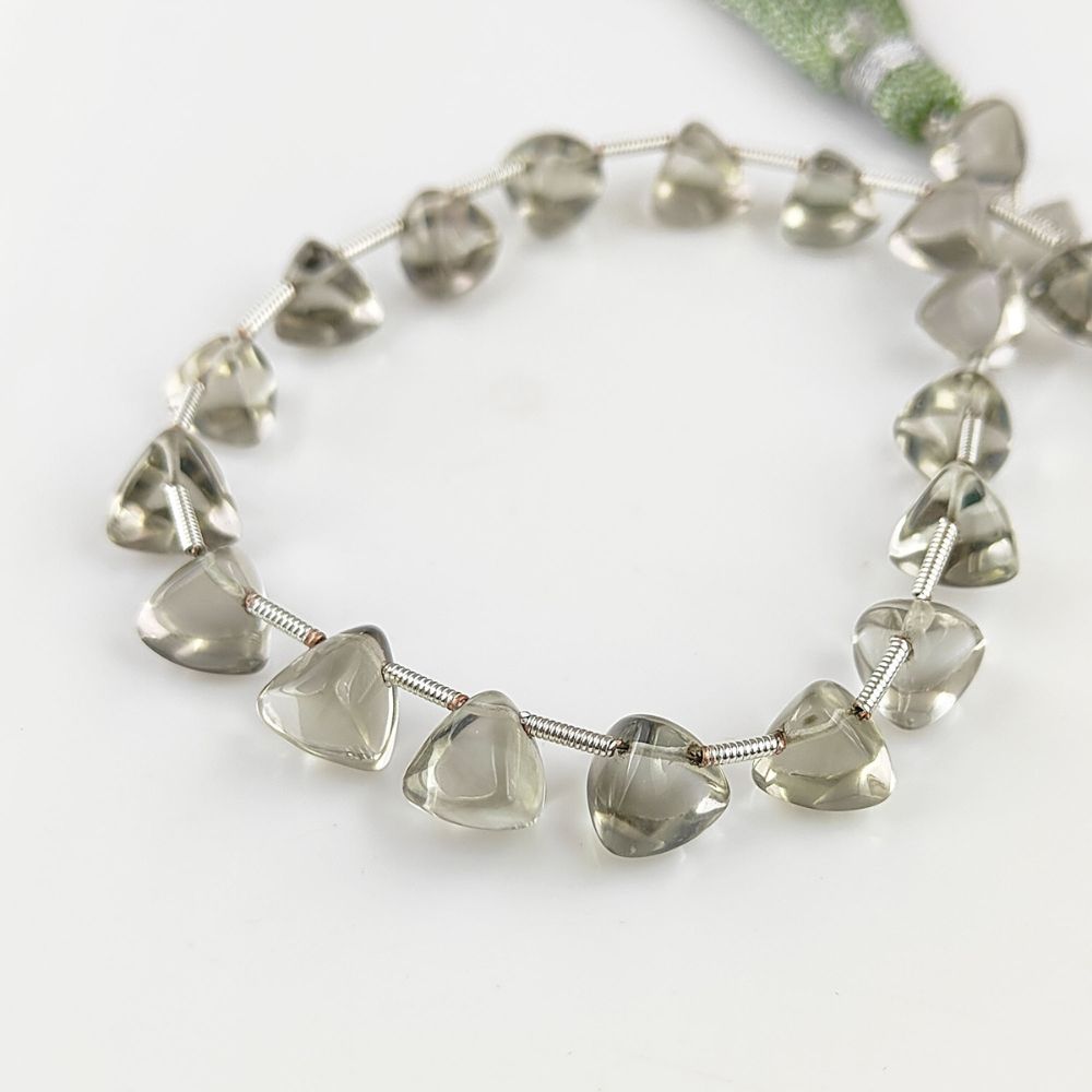 Polished trillion cut green amethyst gemstone beads