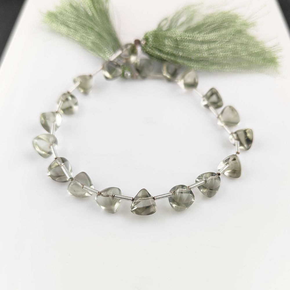 Light green prasiolite beads in trillion briolette shape