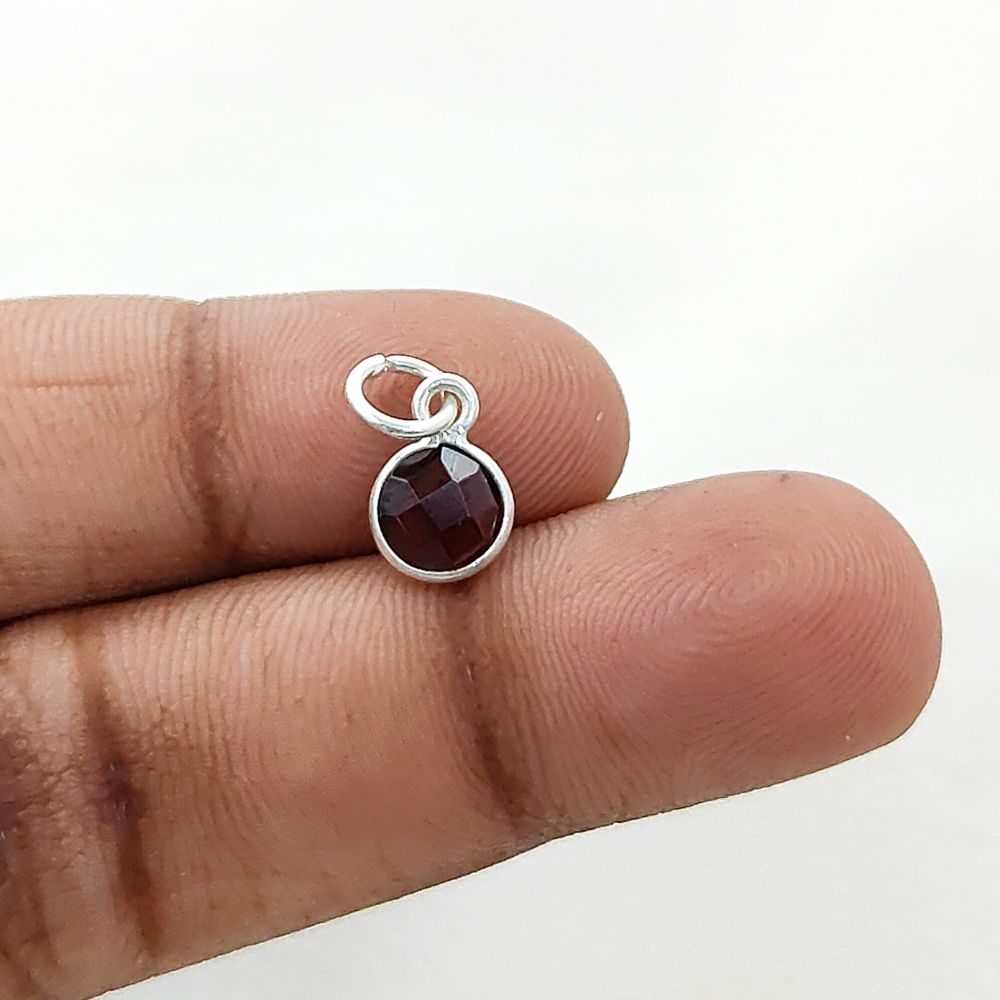 Gold Vermeil & Sterling Silver Garnet Pendant Handmade 6mm Faceted Round Gemstone Bezel Charm Necklace for Women- Selling Per Piece