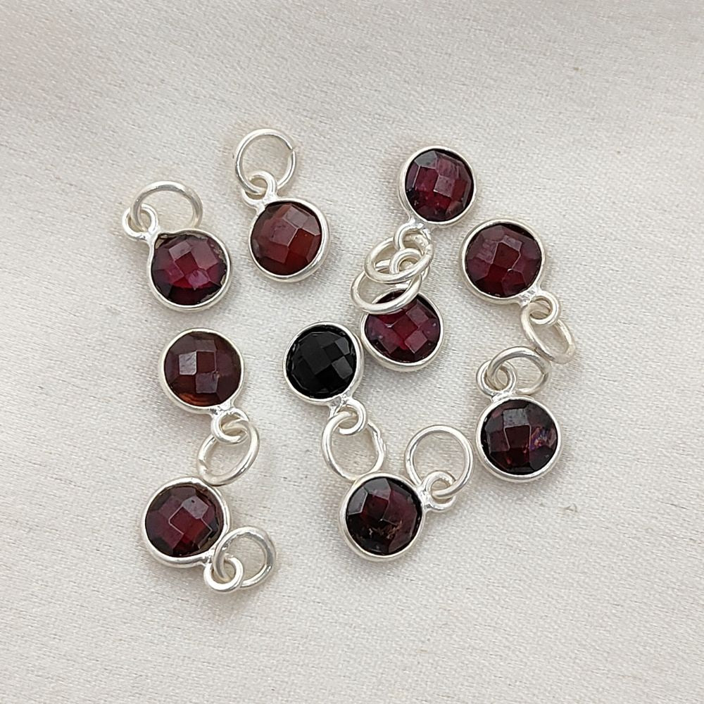 Gold Vermeil & Sterling Silver Garnet Pendant Handmade 6mm Faceted Round Gemstone Bezel Charm Necklace for Women- Selling Per Piece
