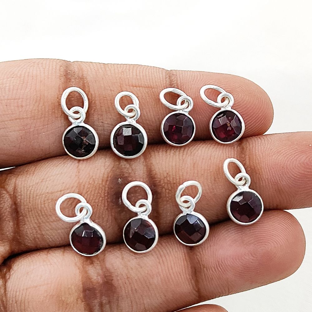 Gold Vermeil & Sterling Silver Garnet Pendant Handmade 6mm Faceted Round Gemstone Bezel Charm Necklace for Women- Selling Per Piece