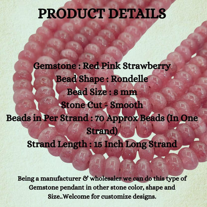 Strawberry Quartz Gemstone Beads 8mm Rondelle Strand DIY Jewelry & Craft Essentials