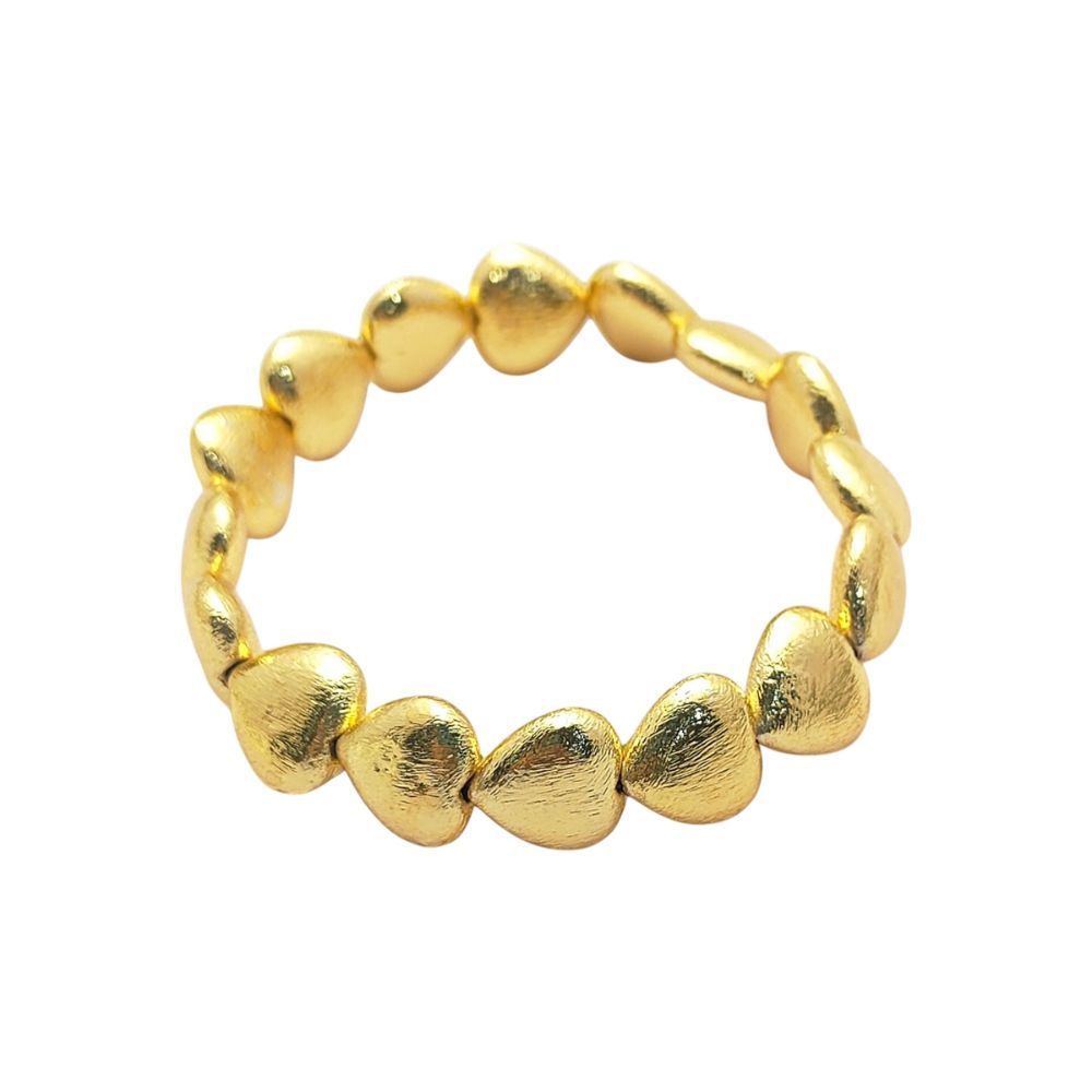 Stretchable Gold Plated 14mm Heart Beads Bracelet Minimalist Stackable Jewelry for Women- Selling by Bracelet