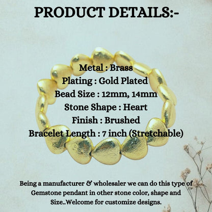 Stretchable Gold Plated 14mm Heart Beads Bracelet Minimalist Stackable Jewelry for Women- Selling by Bracelet