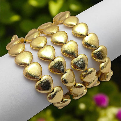 Stretchable Gold Plated 14mm Heart Beads Bracelet Minimalist Stackable Jewelry for Women- Selling by Bracelet