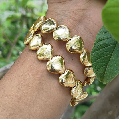 Stretchable Gold Plated 14mm Heart Beads Bracelet Minimalist Stackable Jewelry for Women- Selling by Bracelet