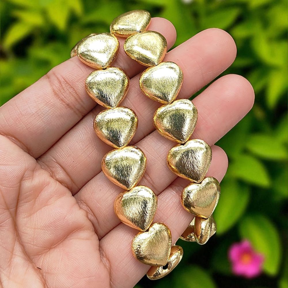 Stretchable Gold Plated 14mm Heart Beads Bracelet Minimalist Stackable Jewelry for Women- Selling by Bracelet