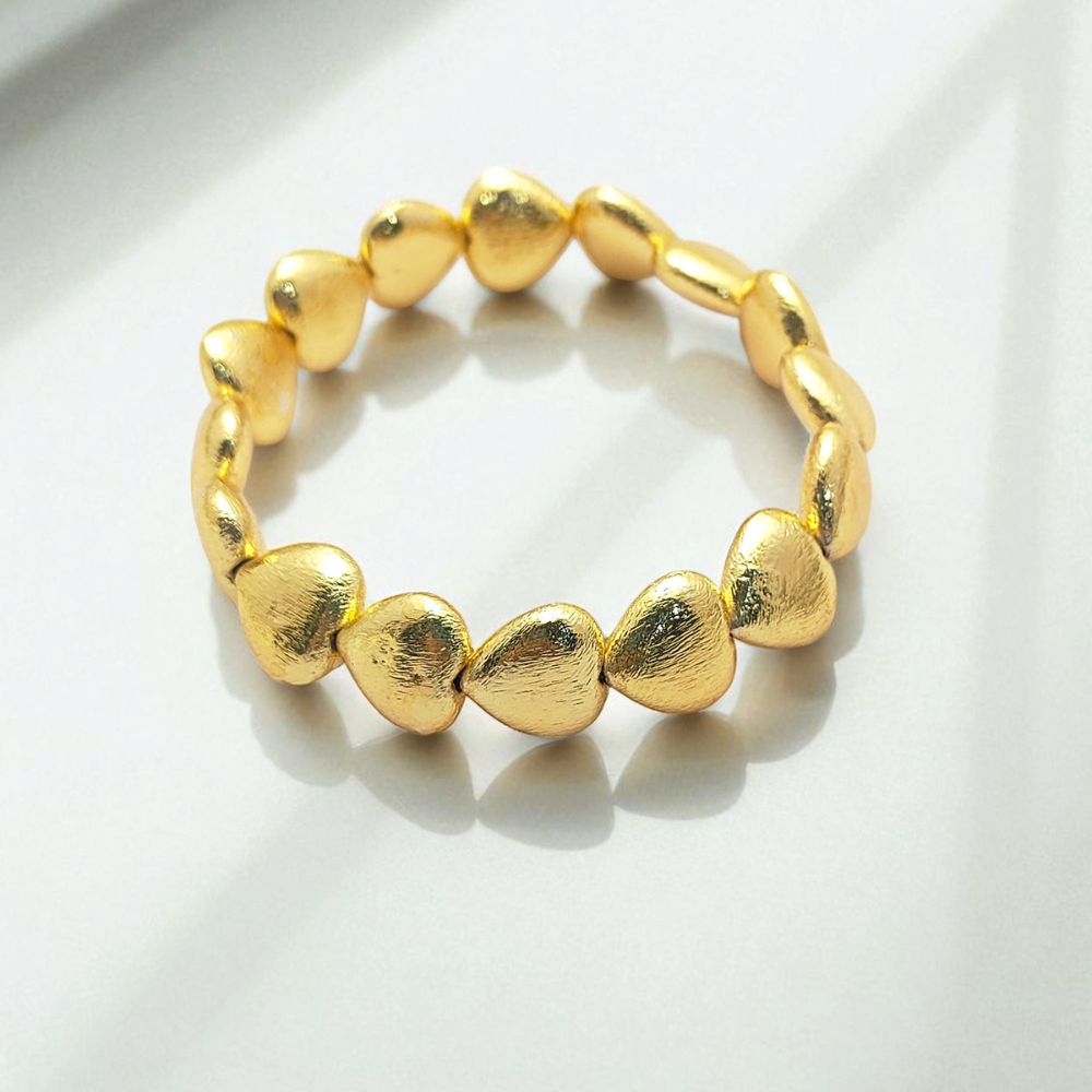 Stretchable Gold Plated 14mm Heart Beads Bracelet Minimalist Stackable Jewelry for Women- Selling by Bracelet