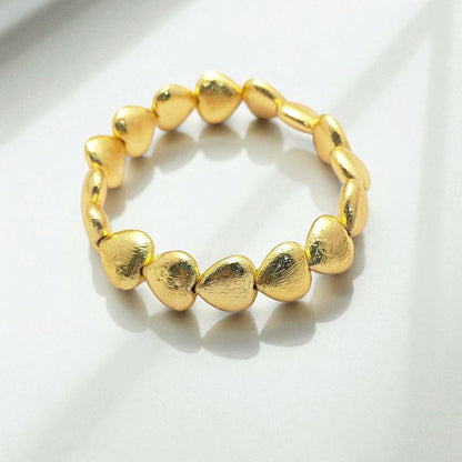 Stretchable Gold Plated 14mm Heart Beads Bracelet Minimalist Stackable Jewelry for Women- Selling by Bracelet