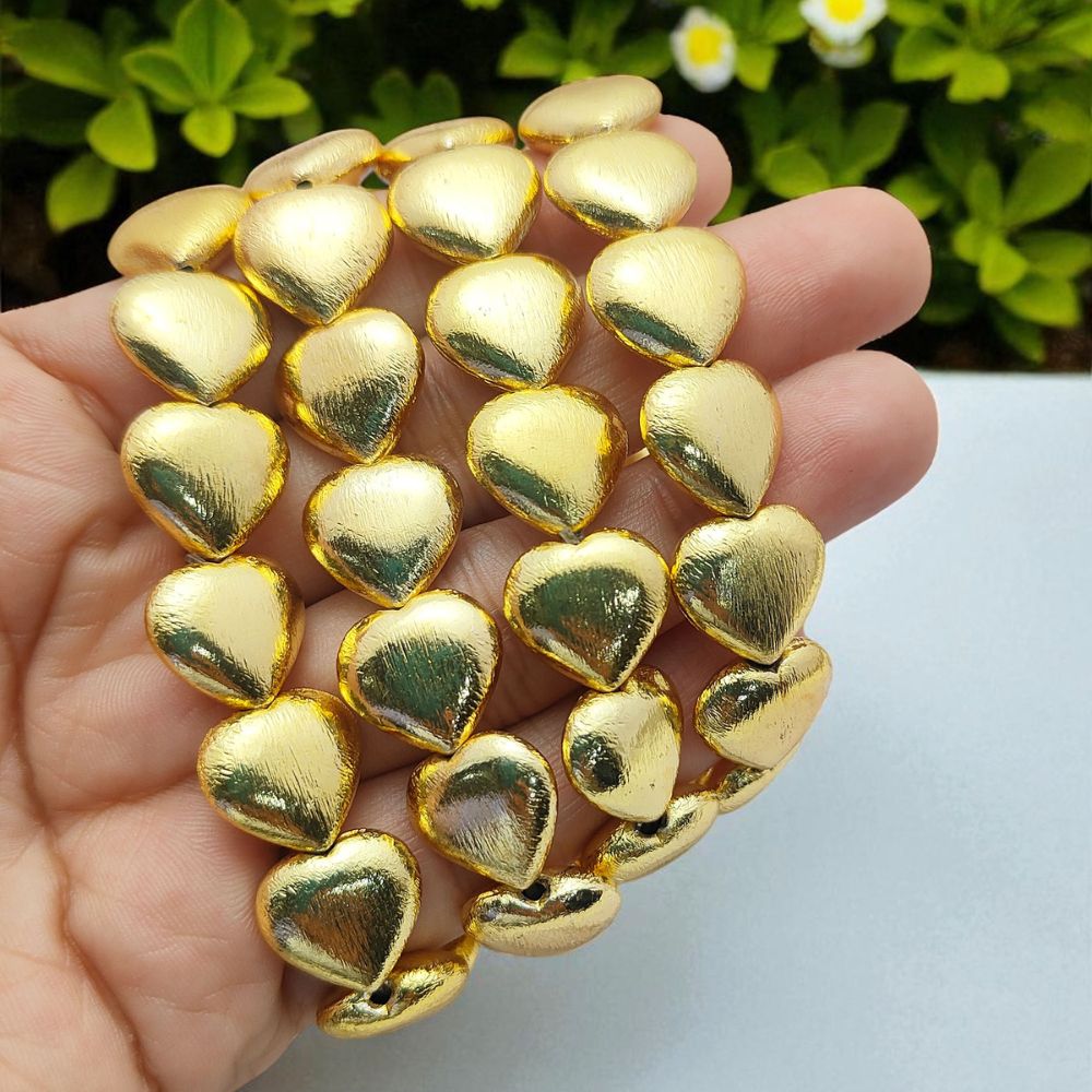 Stretchable Gold Plated 14mm Heart Beads Bracelet Minimalist Stackable Jewelry for Women- Selling by Bracelet