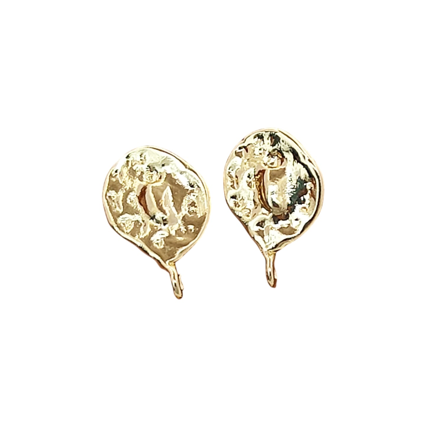 18K Gold Plated Textured Stud Earring Findings Elegant Stud Connector Charms for DIY Dangle Earrings – Selling Per Pair (9X14mm)
