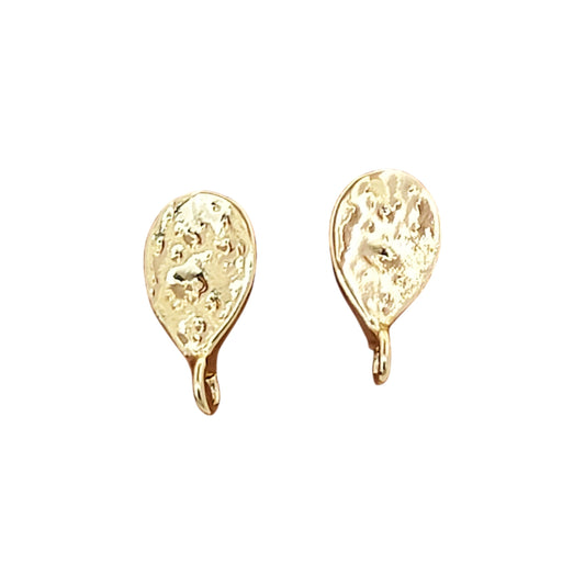 18K Gold Plated Textured Stud Connector Charms for DIY Earrings Handmade Dangle Earring Findings- Selling Per Pair (14x7mm)
