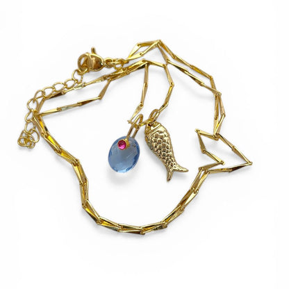 Tanzanite Fish Necklace, Gold Plated Tropical Beach Charm Pendant, Ocean Inspired Layered Jewelry for Women, Handmade Elegant Summer Gift