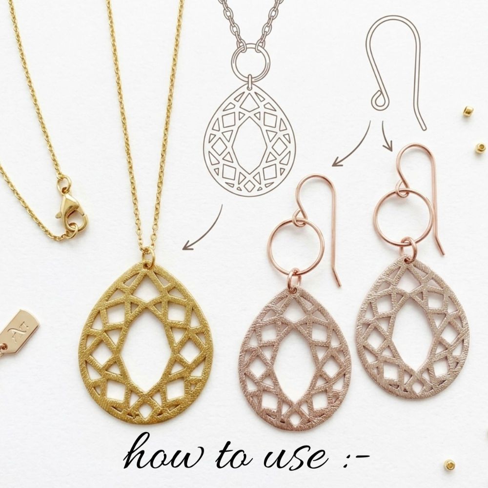 Teardrop Brass Pendant Charm, 1 Hole Drop for Jewelry Making, Earring Findings & DIY Supplies