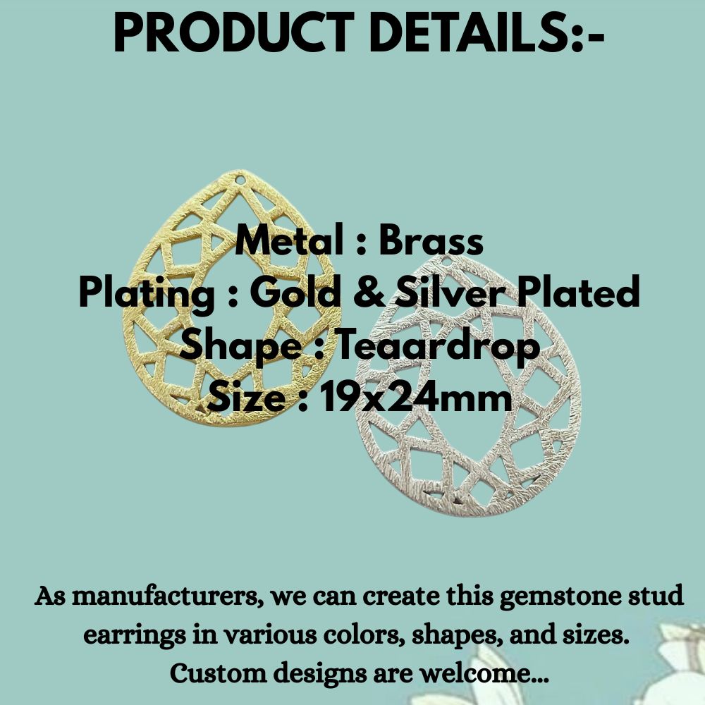 Teardrop Brass Pendant Charm, 1 Hole Drop for Jewelry Making, Earring Findings & DIY Supplies