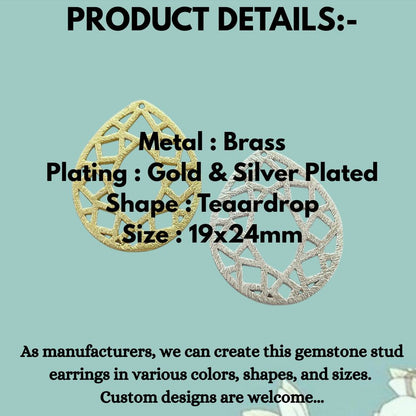 Teardrop Brass Pendant Charm, 1 Hole Drop for Jewelry Making, Earring Findings & DIY Supplies