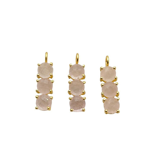 Rose quartz pendant necklace with three 6mm round stones in gold plated sterling silver