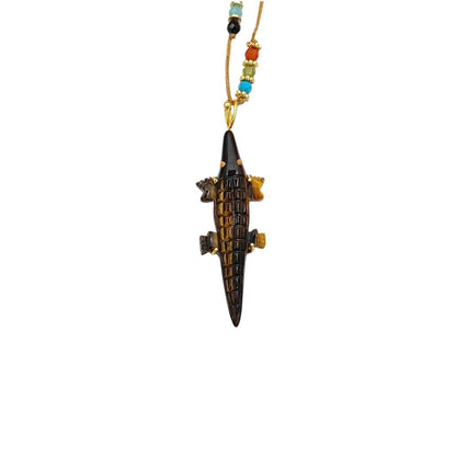 Tiger’s Eye Gemstone Necklace Handcrafted Adjustable Jewelry Nature & Bohemian Summer Statement Accessory