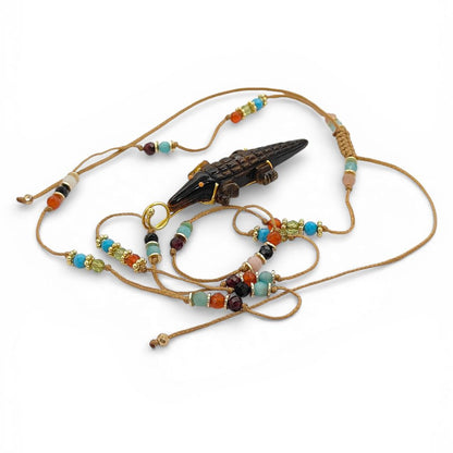 Tiger’s Eye Gemstone Necklace Handcrafted Adjustable Jewelry Nature & Bohemian Summer Statement Accessory