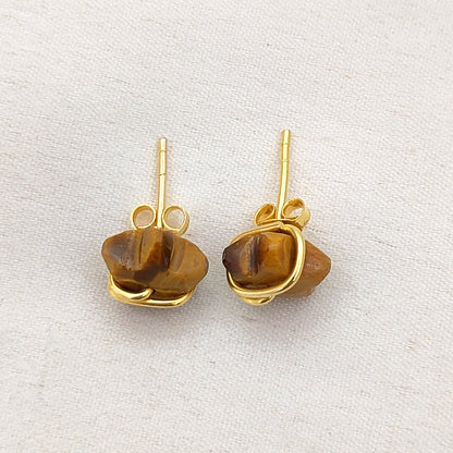Tiger’s Eye Star Stud Earrings 10mm Handmade Gold Plated Sterling Silver Gemstone Studs- Selling Per Pair
