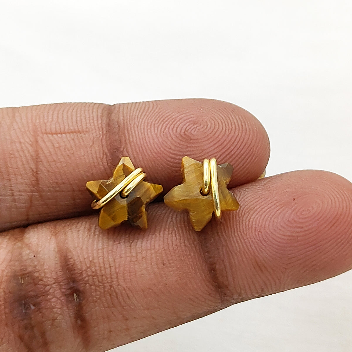 Tiger’s Eye Star Stud Earrings 10mm Handmade Gold Plated Sterling Silver Gemstone Studs- Selling Per Pair