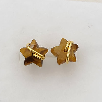 Tiger’s Eye Star Stud Earrings 10mm Handmade Gold Plated Sterling Silver Gemstone Studs- Selling Per Pair