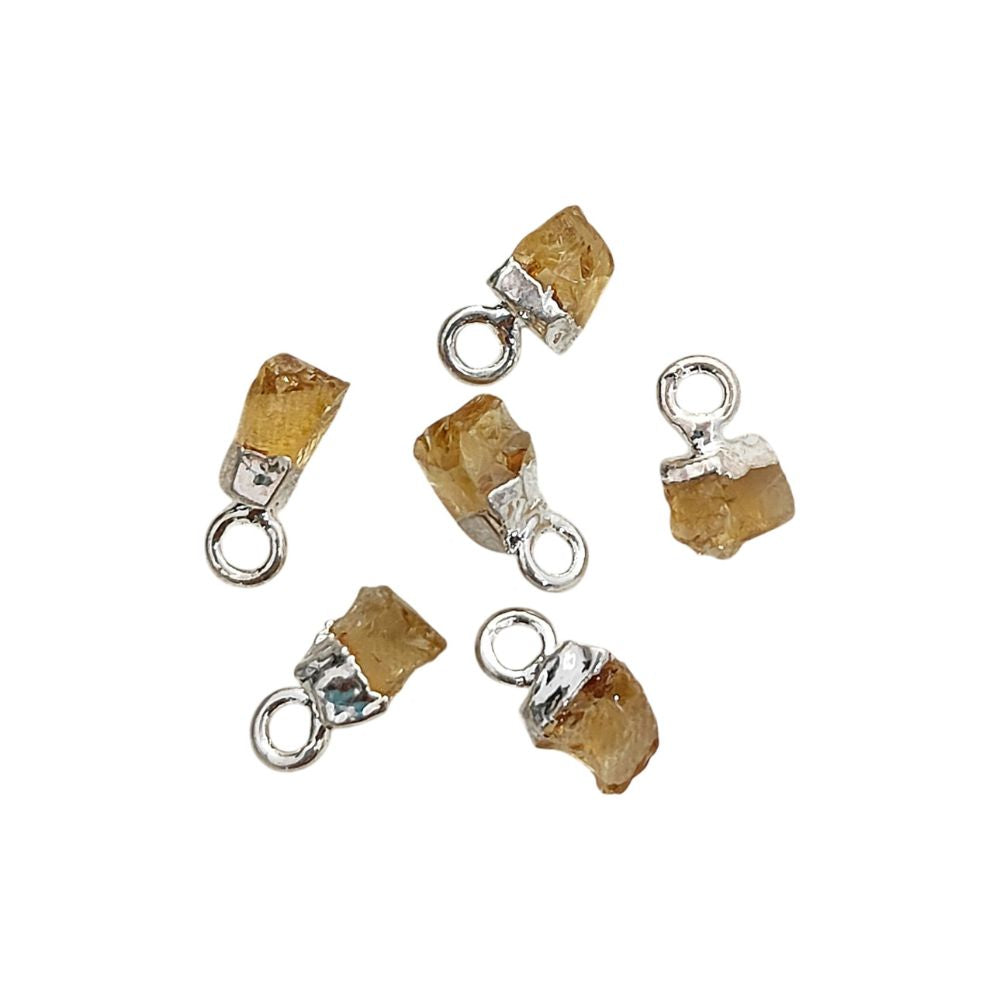 Tiny Natural Citrine Raw Crystal Charms 5–7mm Yellow Gemstone Pendant with Electroplated Cap, Minimalist Jewelry Making Supplies