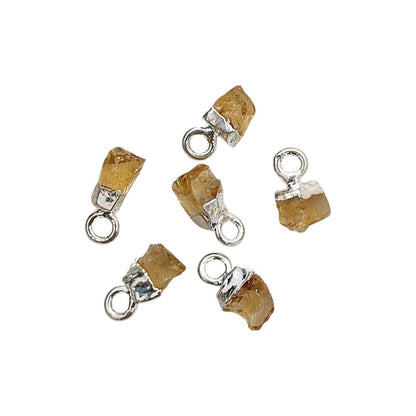 Tiny Natural Citrine Raw Crystal Charms 5–7mm Yellow Gemstone Pendant with Electroplated Cap, Minimalist Jewelry Making Supplies