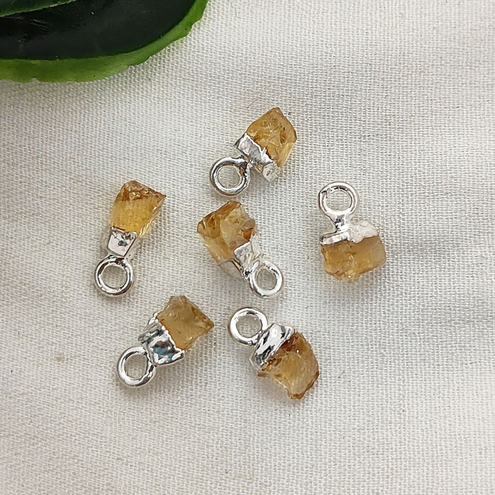 Tiny Natural Citrine Raw Crystal Charms 5–7mm Yellow Gemstone Pendant with Electroplated Cap, Minimalist Jewelry Making Supplies