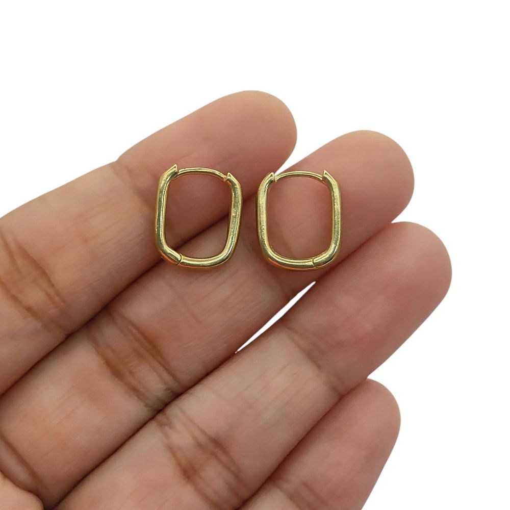 Tiny Rectangle Hoop Earrings Minimalist 14k Gold Plated Waterproof Huggie Hoops- Selling Per Pair