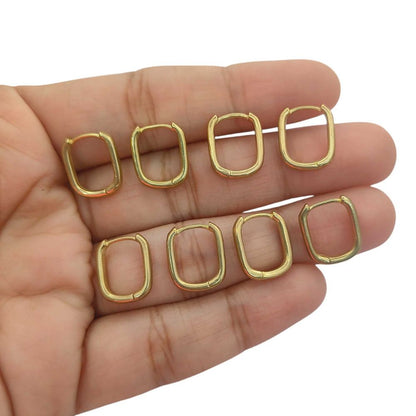 Tiny Rectangle Hoop Earrings Minimalist 14k Gold Plated Waterproof Huggie Hoops- Selling Per Pair