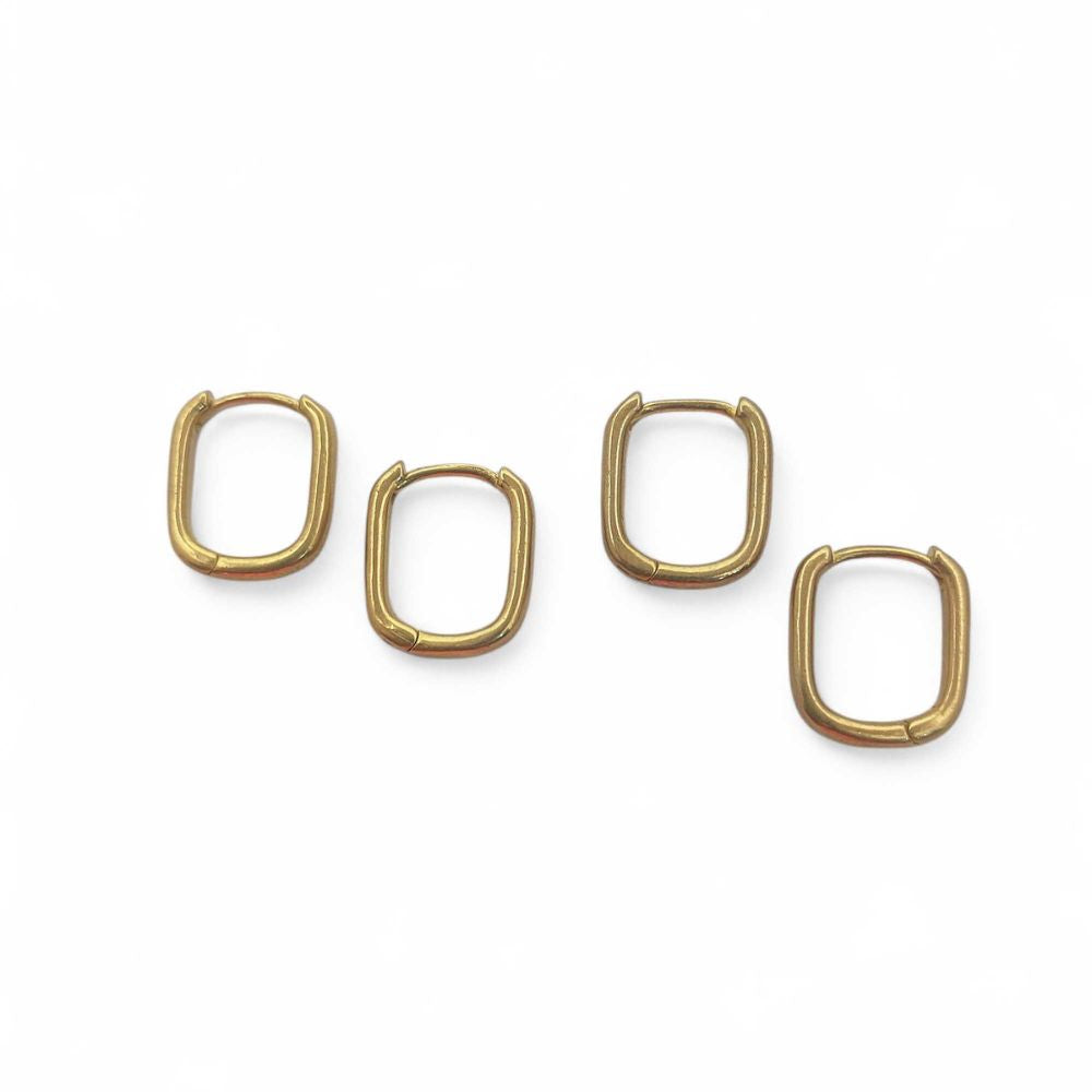 Tiny Rectangle Hoop Earrings Minimalist 14k Gold Plated Waterproof Huggie Hoops- Selling Per Pair