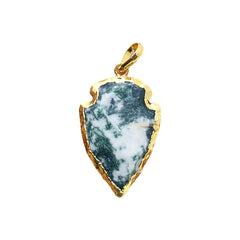 Tree Agate Tribal Style Pendant, Gold/Silver Electroplated Arrowhead Charm for Handmade Boho Jewelry Projects – Selling Per Piece