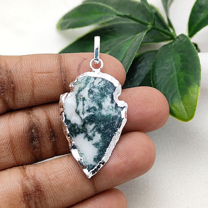 Tree Agate Tribal Style Pendant, Gold/Silver Electroplated Arrowhead Charm for Handmade Boho Jewelry Projects – Selling Per Piece