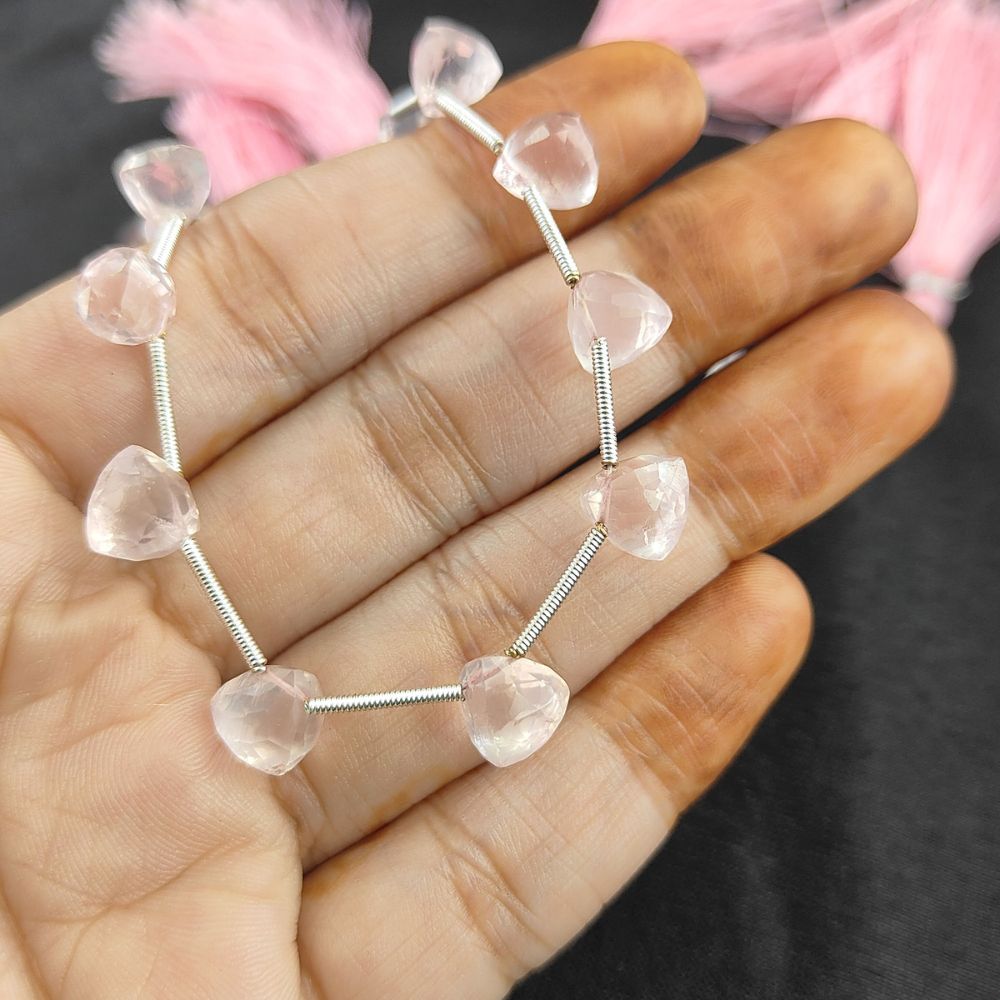 High-Quality Rose Quartz Trillion Cut Beads – Soft Pink Gemstones