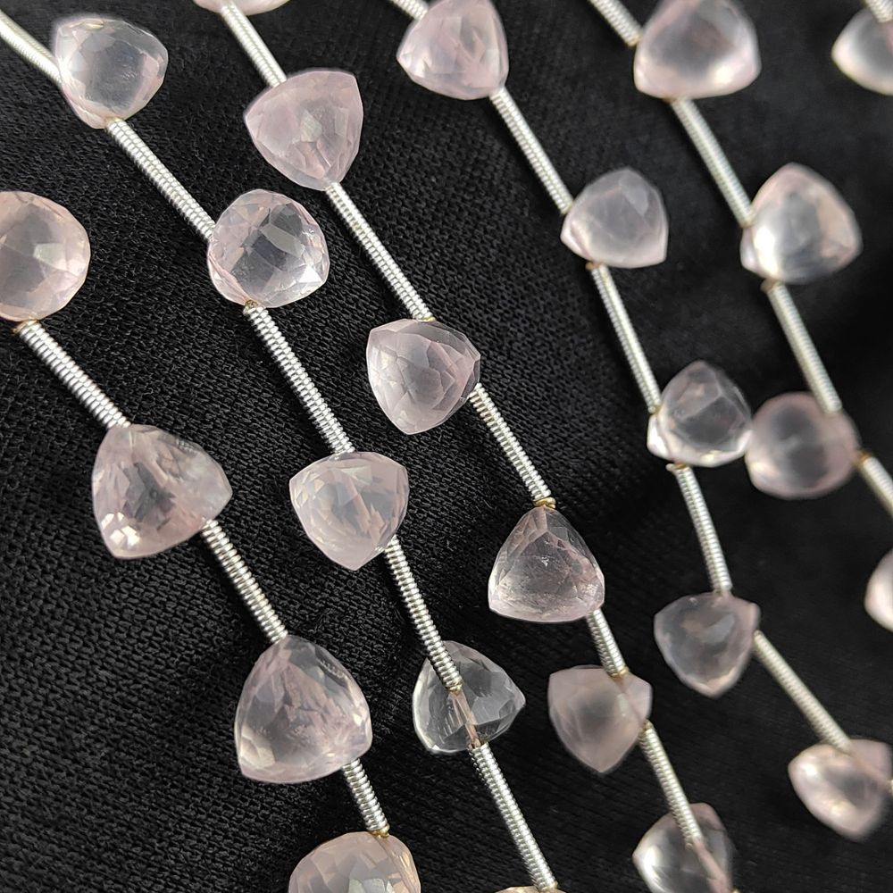 Genuine Rose Quartz Faceted Beads – Trillion Shape Loose Stones
