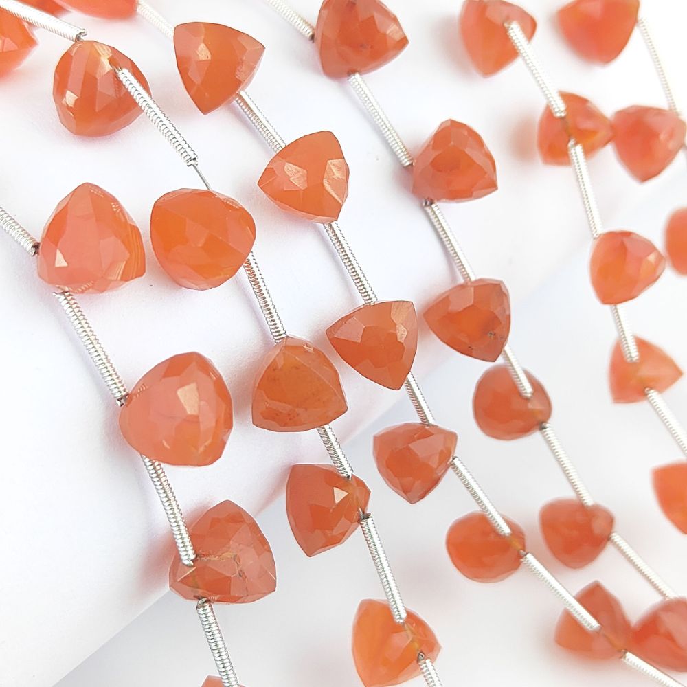Trillion Shape Faceted Carnelian Beads Natural Orange Gemstones