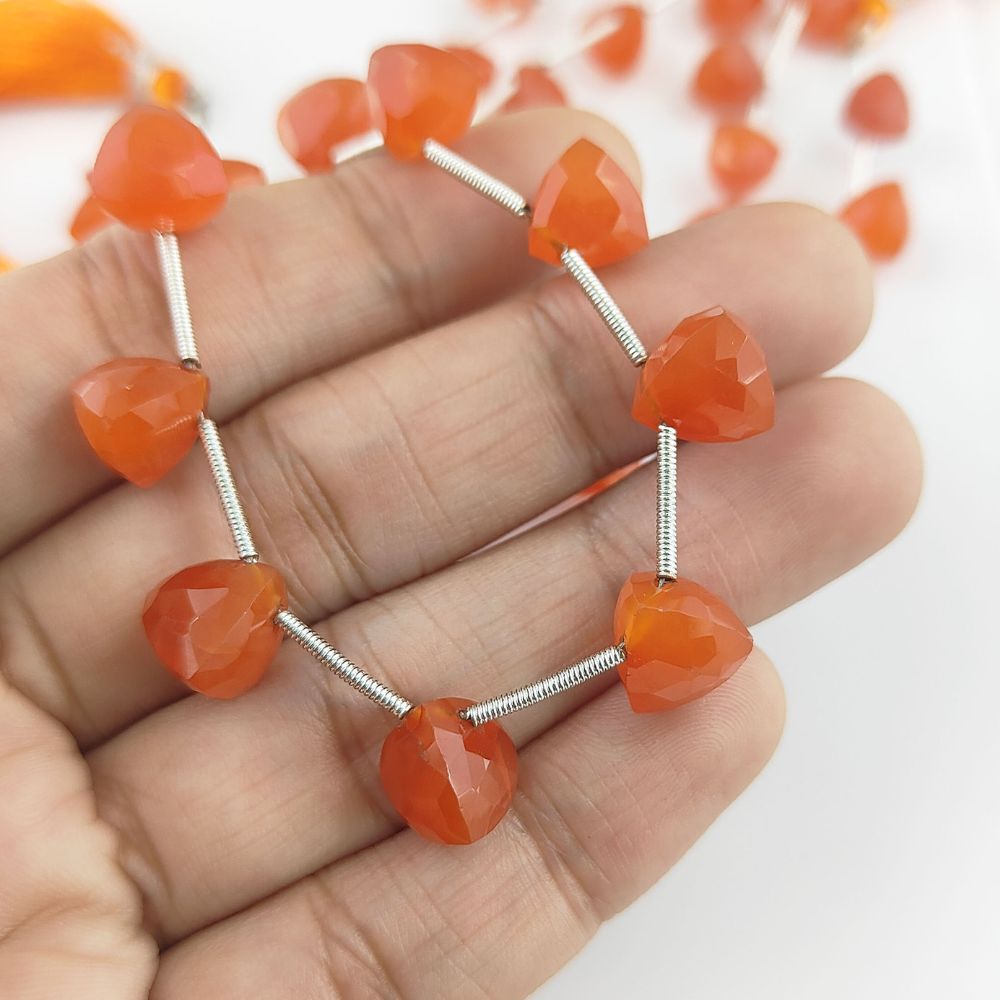 Trillion Shape Faceted Carnelian Beads Natural Orange Gemstones