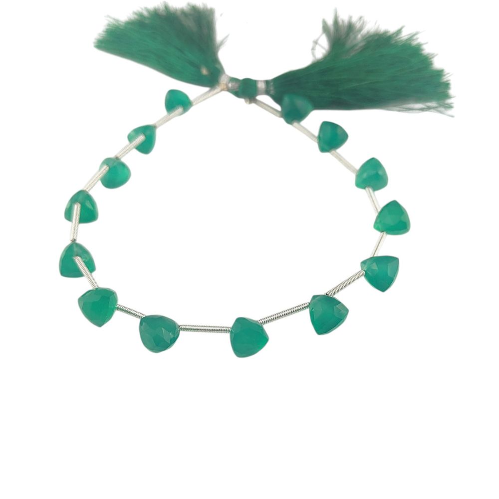 Trillion Shape Green Onyx Faceted Gem Beads – Natural Loose Stones