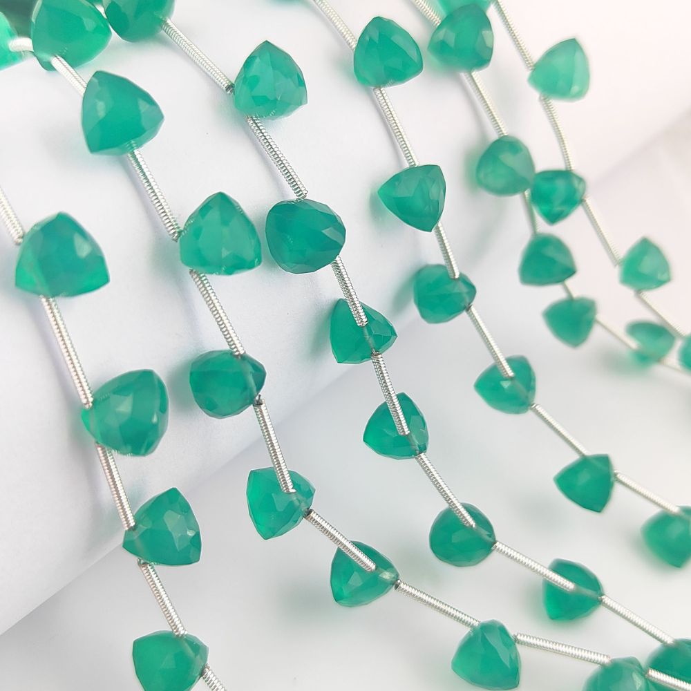 Trillion Shape Green Onyx Faceted Gem Beads