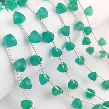 Trillion Shape Green Onyx Faceted Gem Beads