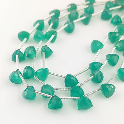 Trillion Shape Green Onyx Faceted Gem Beads