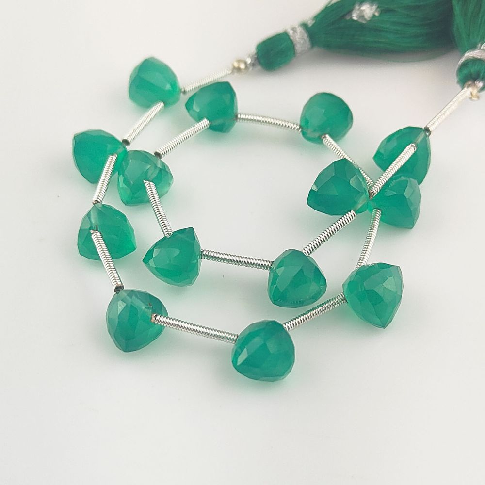 Natural Green Onyx Faceted Beads – Trillion Cut Loose Gemstones