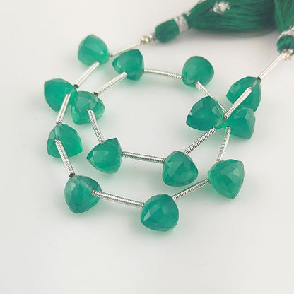 Natural Green Onyx Faceted Beads – Trillion Cut Loose Gemstones
