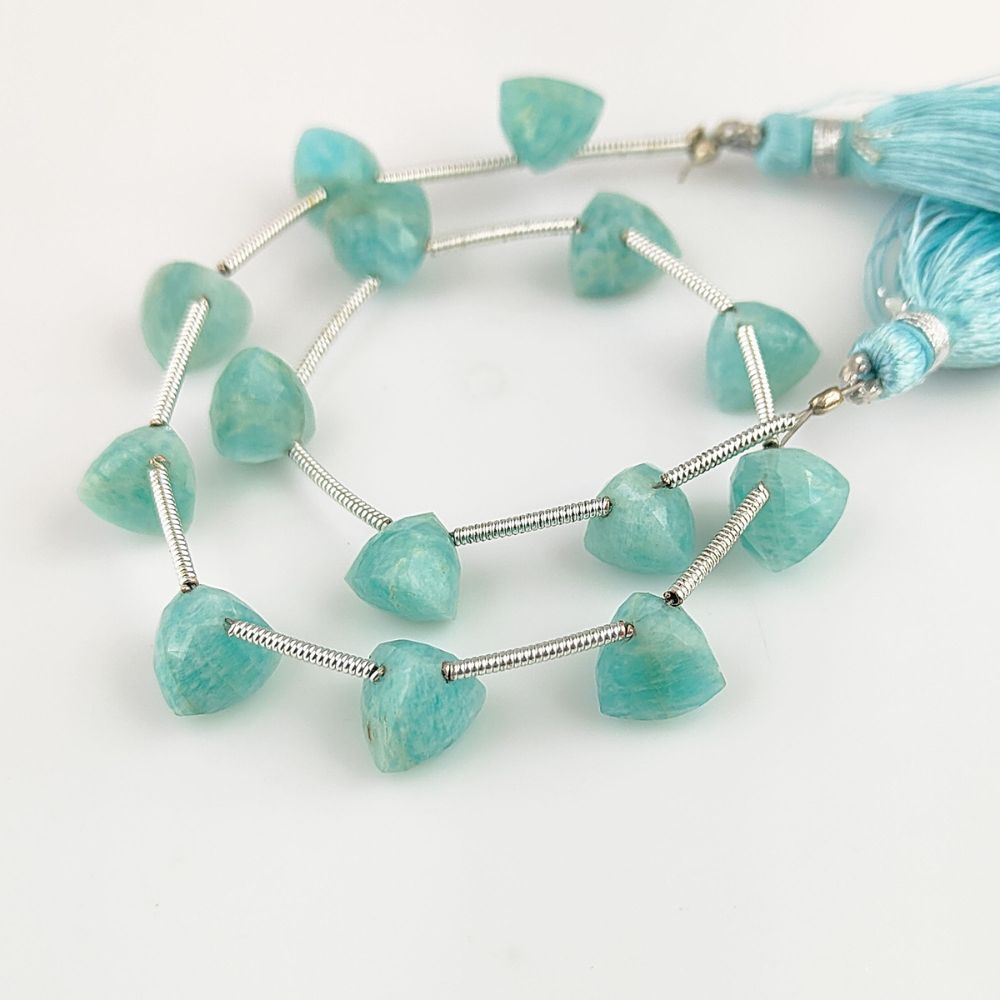 Trillion Shape Natural Blue Amazonite Faceted Gemstone Beads